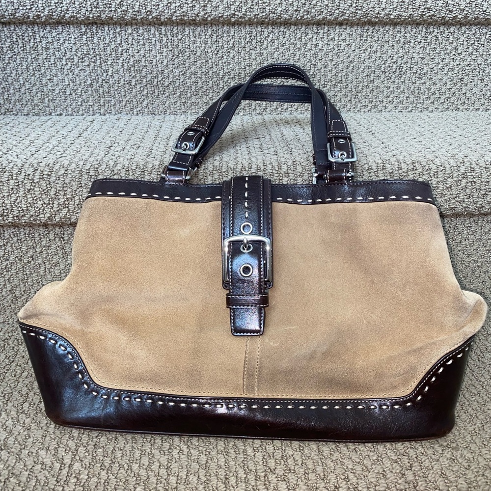 Coach hamptons maddison suede leaterh carryall satchel